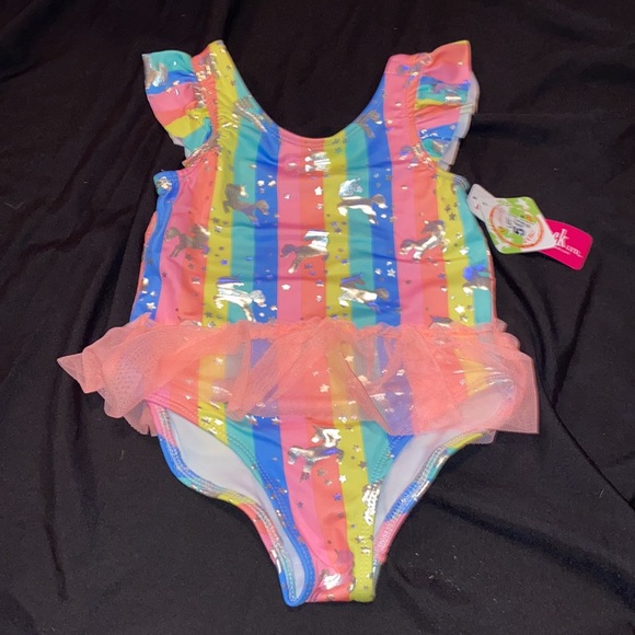 4T unicorn bathing suit with tutu attached NWT bright colors girls - Picture 4 of 9